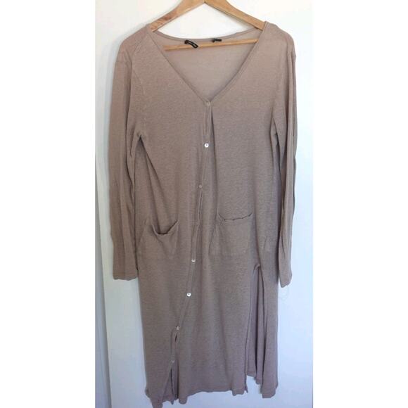 Doe & Rae Cardigan Sweater Womens Small Taupe Long Duster Lightweight Lagenlook - Picture 1 of 11